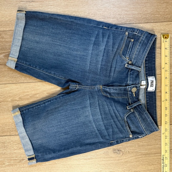 PAIGE Blue Jean Shorts with Frayed Hems and Distressed Look - Picture 5 of 8